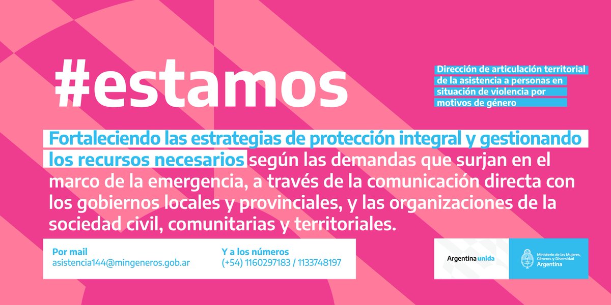 Conocé las acciones que #Estamos llevando adelante desde la Dirección de articulación territorial de la asistencia a personas en situación de violencia por motivos de género en el marco de la emergencia sanitaria. 🙌