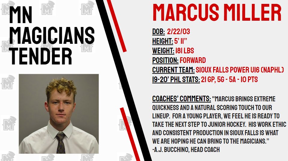 WiscWindigo's tweet photo. 🚨TENDER ANNOUNCEMENT🚨
The Magicians have tendered, forward, Marcus Miller from the Sioux Falls Power U16 Team! #WelcomeToTheMagi #BeTheNextOne https://t.co/FuIp7r4npG