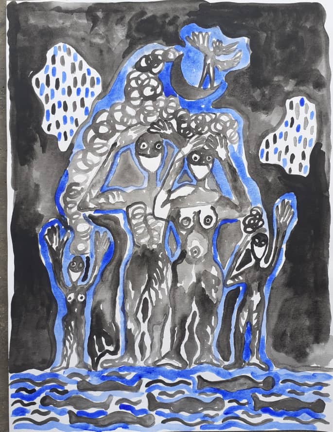 Covid19_CMR's tweet photo. Poète et artiste plasticien, Hervé Yamguen  est basé à Douala au Cameroun. Il a généreusement mis à notre disposition, pour les illustrations de https://t.co/FebrdSYDXM, les dessins qu'il réalise dans le cadre de la pandémie Covid-19. Nous l'en remercions chaleureusement. https://t.co/YdmiKc5kaP