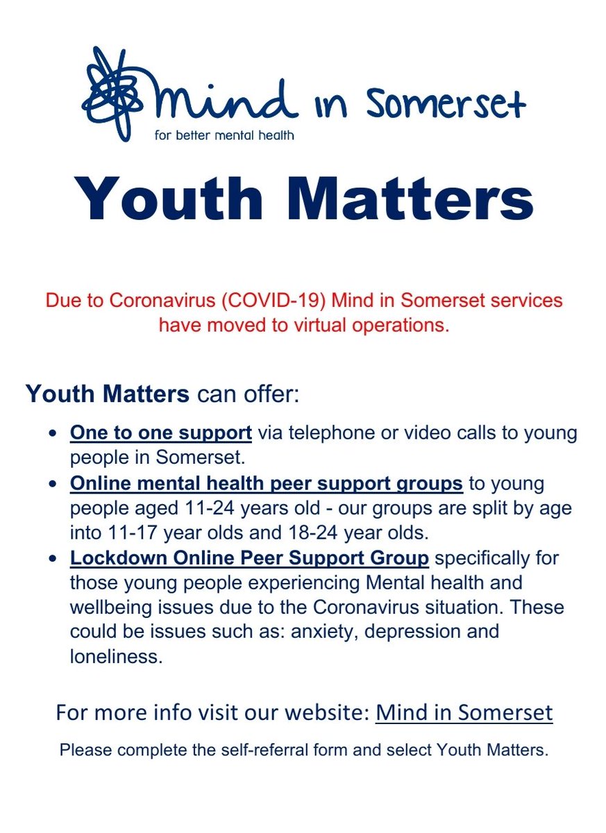 YouthSomerset's tweet image. #mentalhealthsupport #onlinepeersupportgroups #121support #mindinsomerset