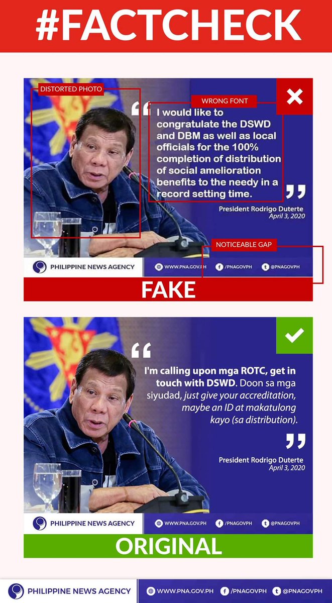 Phil News Agency On Twitter The Philippine News Agency Clarifies Such Quote Card Of Pres Duterte Congratulating Dswd Dbm For Supposed 100 Completion Of The Distribution Of Social Amelioration Benefits Was Never