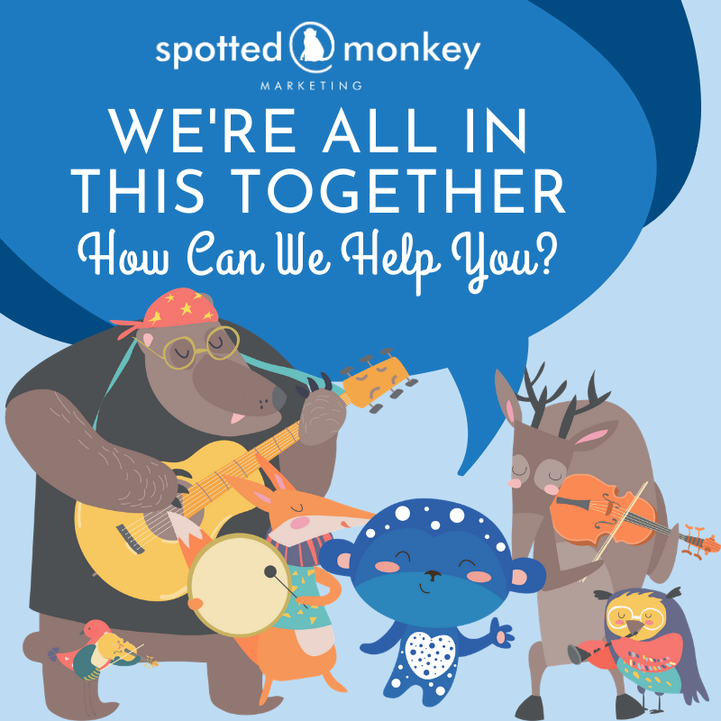 SpottedMonkey_'s tweet photo. We know times are rough right now, but Spotted Monkey Marketing is here to help you and your small business any way we can.  If you need help with any of your marketing needs, please call 765-273-7730.  #Marketing #MarketingMuncie #MonkeyBusiness #SpottedMonkey #alonetogether https://t.co/rezjTNEe25