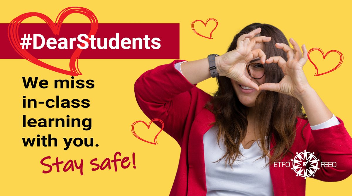 ETFOeducators's tweet photo. As students and parents both embark on this new phase of continued learning today, the elementary educators of Ontario want every student to know we are here for them. #DearStudents we miss you! #onted #onpoli https://t.co/u2e5afAVbt
