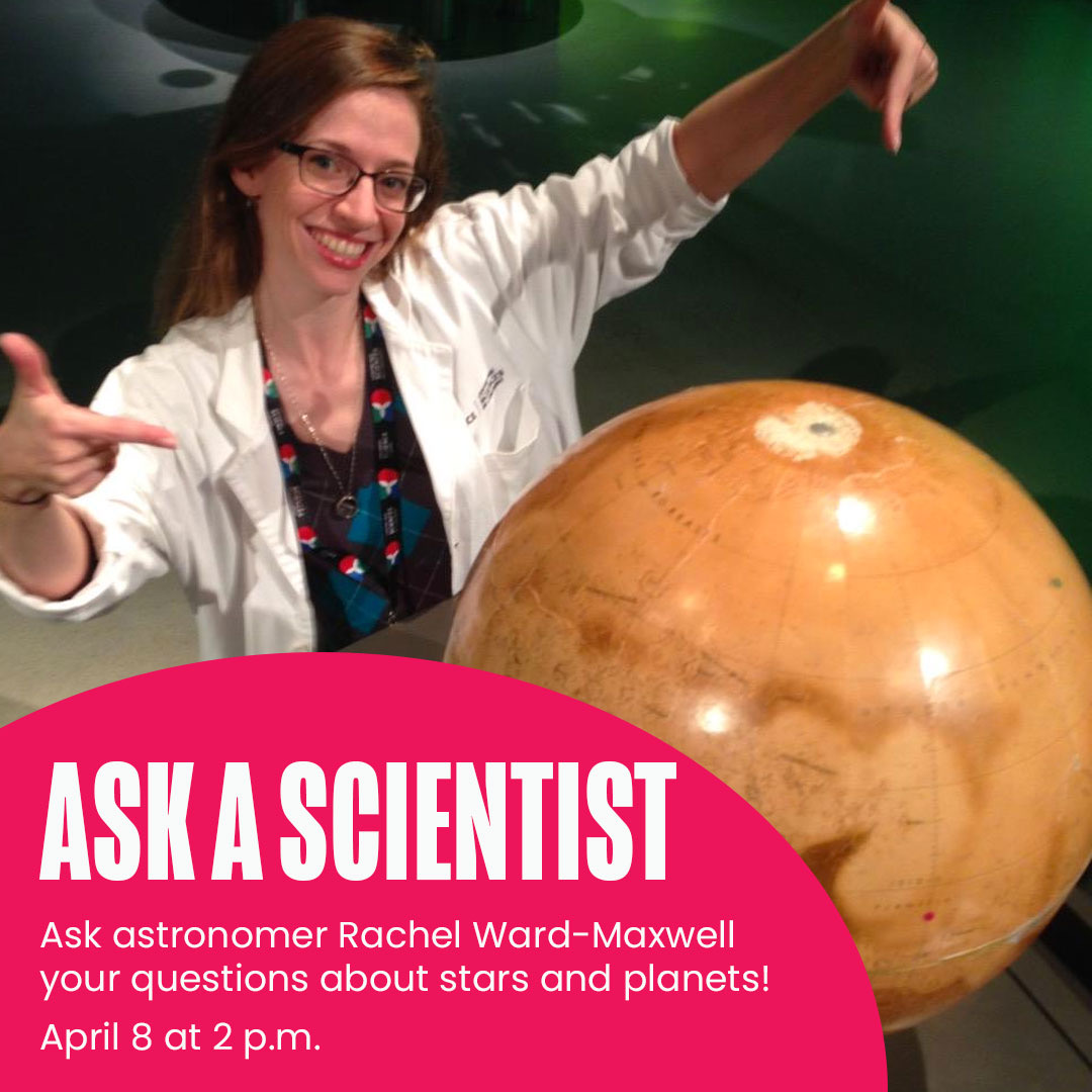 OntScienceCtr's tweet photo. Join us for a Facebook Live event featuring #astronomer @allouttalemons on Wednesday, April 8 at 2 pm ET. She’ll answer your questions about the #stars and #planets. #ScienceAtHome #TogetherAtHome https://t.co/qWzNOqT8Zn