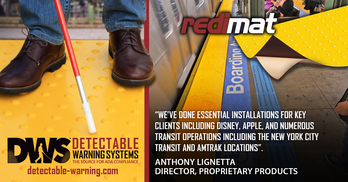 detectable_warn's tweet photo. Durability and ease of installation are a merely a couple among many of RediMat's features that made it perfect for customers such as #Disney, #Apple, and #NYC Transit for their retrofit applications: https://t.co/LHepgsHITF #ADA #ADACompliant #TruncatedDome #SurfaceApplied https://t.co/G9XmZAVqEF
