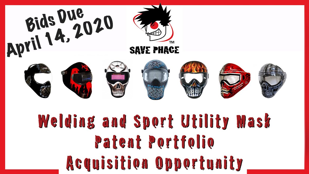 streambank's tweet photo. Only 8 days left to bid on the #SavePhace patented face protection technology. Bids are due April 14. This patent portfolio includes unique mask #designs for #welding, #extremesports, and more! Don’t miss this #extreme opportunity and visit https://t.co/My5FIddnIw by April 14 https://t.co/CJSXCFqQwc