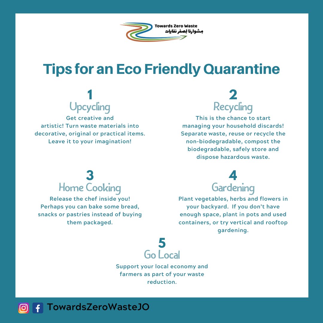TZWJO's tweet photo. We would like to share with you some eco friendly ideas you can do during quarantine...if you have any other ideas share them with us! 🤗

#Covid19 #CoronaVirus #StayAtHome #Environment #TowardsZeroWaste #Recycling #Amman #Jordan https://t.co/dF6Wp3a7iI