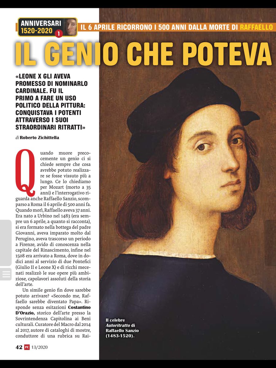 ROBZIK's tweet photo. #6aprile
Se #Raffaello non fosse morto a 37 anni in questo giorno, 500 anni fa, forse sarebbe diventato papa. Me lo ha detto in questa intervista lo storico dell’arte Costantino D’Orazio.
#Raffaello500 #pensareallabellezza @SkiraEditore https://t.co/fvEXPAyd3y