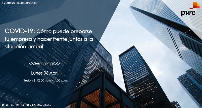 AmChamMexico's tweet photo. Juntos hacemos frente a esta contingencia y @PwC te invita a esta charla para conocer la visión de los CFO´s de varias empresas, recomendaciones acerca del manejo de crisis y buenas prácticas en las cadenas de suministro.
Regístrate aquí:
https://t.co/mcs905xHD1
#AmChamVirtual https://t.co/m6SQDVOsqV