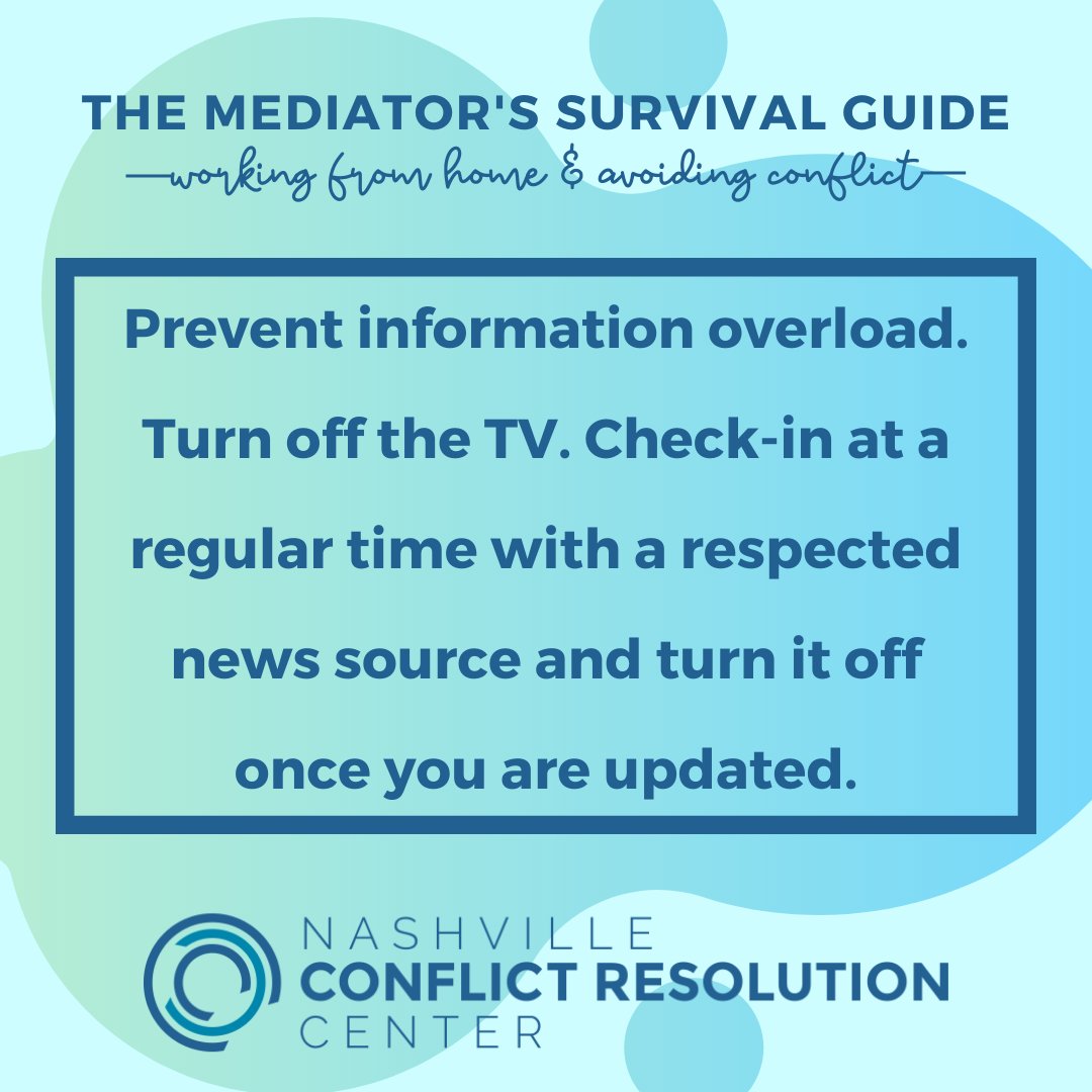 NCRCmediation's tweet photo. Make sure you are not consuming content 24/7. #unplug from time to time. Constantly checking the news can raise stress levels, leading to conflict. 

#workingfromhome #newnormal #conflictresolution #mediaoverload #mediation https://t.co/v2Ukg07lJW