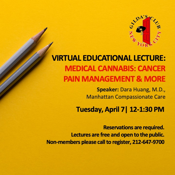 GildasClubNYC's tweet photo. Join us tomorrow for our second virtual educational lecture, Medical Cannabis: Cancer Pain Management & More. Reservations required, NON-MEMBERS CALL TO REGISTER at 212-647-9700. #EducationalLecture #GildasClubNYC https://t.co/Cx6QkiYl5a