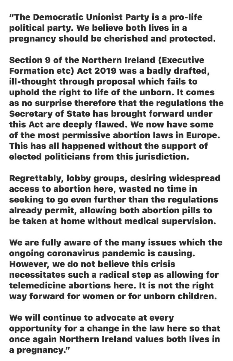  #DUP Upper Bann MP Carla Lockhart ‘has voiced strong opposition to calls from the pro- #abortion lobby to allow for home abortions, saying such a move would be against the will of the people of NI, add risk to the wellbeing of mothers and added pressure on our health service’