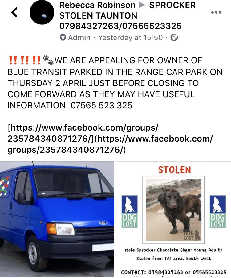 rosieDoc2's tweet photo. #TauntonSprocker 
👍thank you EVERYONE who TWEETED / RETWEETED / SHARED to help get info to get him home ❤️

SO FAR WE STILL HAVE HEARD NOTHING 
BUT⬇️
🆘Please can you all check your msgs on your twitter accounts pls....also requested JUST IN CASE TY 🆘
https://t.co/pHV3ZST9Yw https://t.co/MfaK6LX0wz