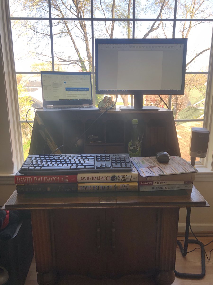 KayJohnsonSmith's tweet photo. Am really missing my #Varidesk while working from home, but am making do. At least there’s a nice view outside! #StayHome https://t.co/rJFhFiCKI9