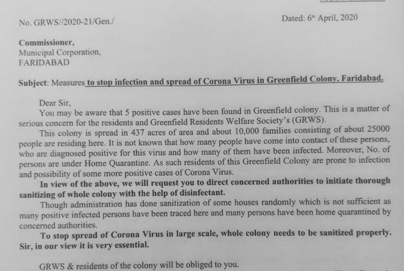 kunal8i's tweet photo. @narendramodi hello sir. No authorities is taking care of this colony. GREEN FIELDS COLONY,FARIDABAD,HARYANA. As 5 positive cases found .no sanitation. No police strictness https://t.co/Uu1S4LouSR
