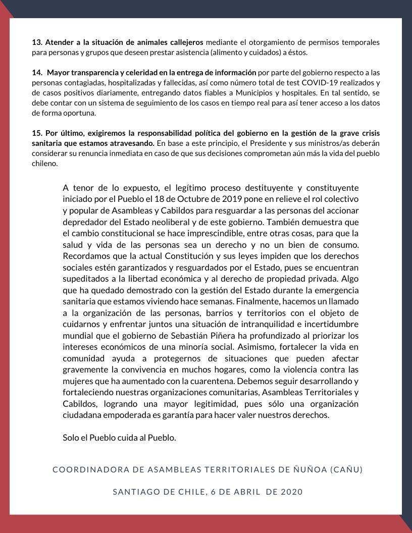 poderparqueram1's tweet photo. En el actual contexto de crisis sanitaria y social, y frente a la respuesta neoliberal del gobierno, la cual precariza más nuestras condiciones de vida, la Coordinadora de Asambleas Territoriales de Ñuñoa (CAÑU), hace la siguiente declaración pública 👇🏻 https://t.co/ICo9xWZOIr