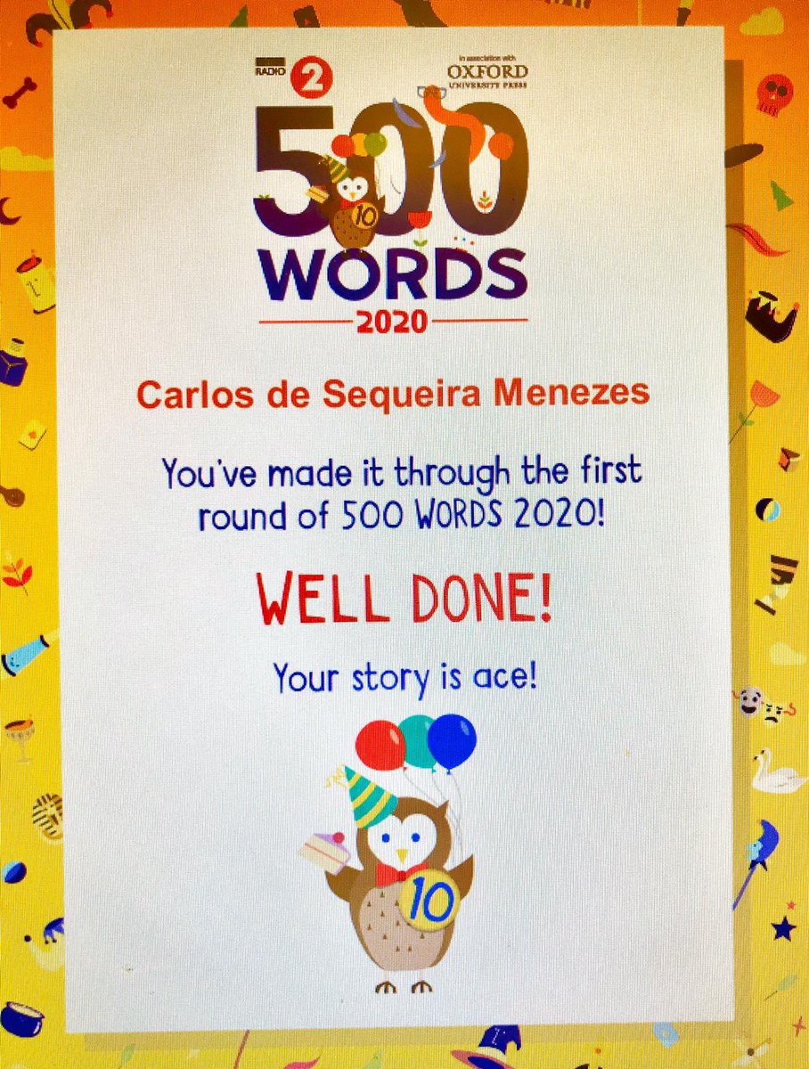 Super proud of Carlos for making it through the first round of the <a href="/BBC/">BBC</a> Radio2 500 words Short Story Competition.135,000 entries whittled down time 5000. Massive achievement to get this far..Well done Carlos!! 🏆🎊