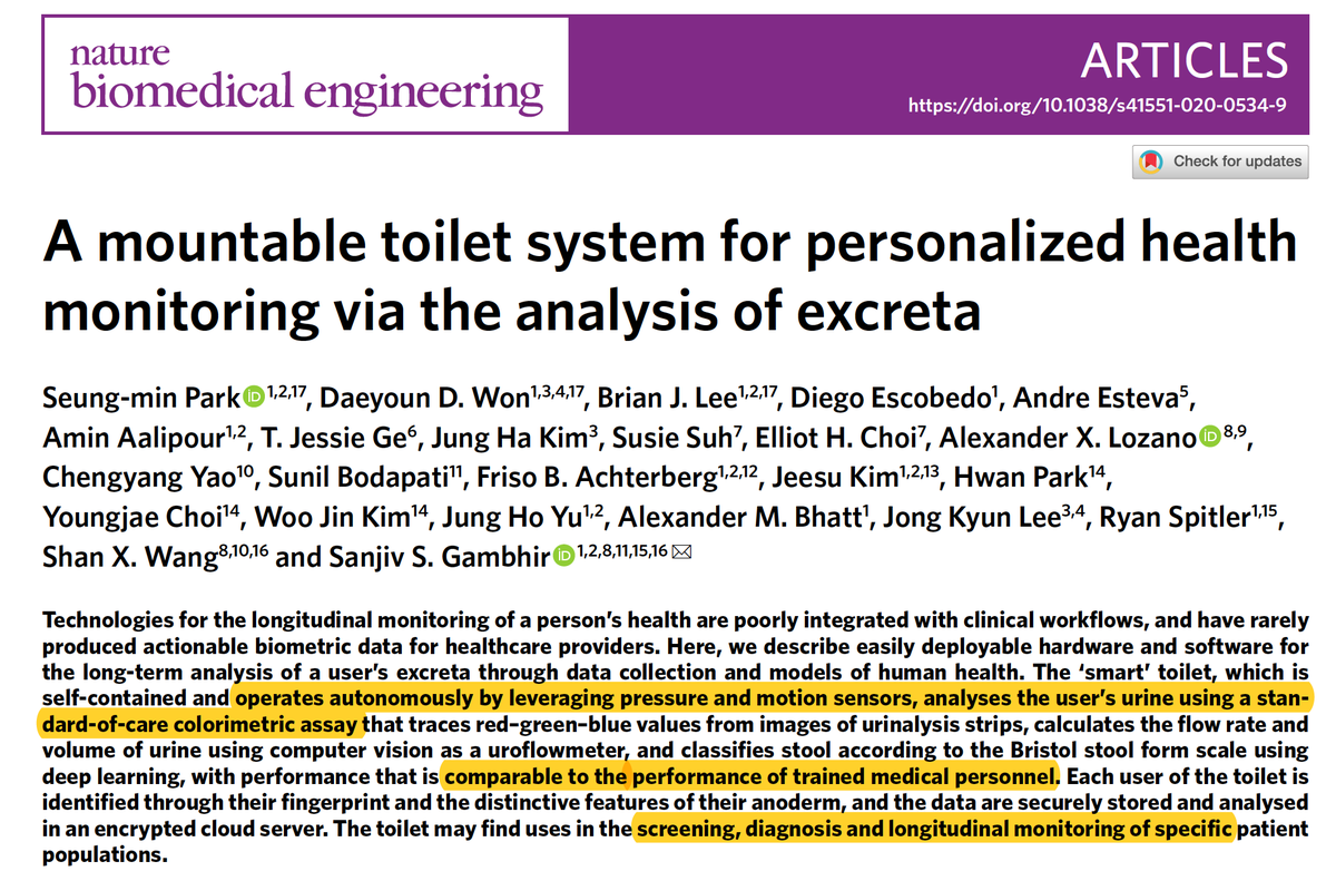 EricTopol's tweet photo. Taking a bathroom break from #COVID19
to go to the smart toilet, which uses deep learning #AI to analyze all of one's excrements 💩
https://t.co/bFKmf2P47O @natBME @StanfordMed @StanfordEng https://t.co/v0sXDuqF5G