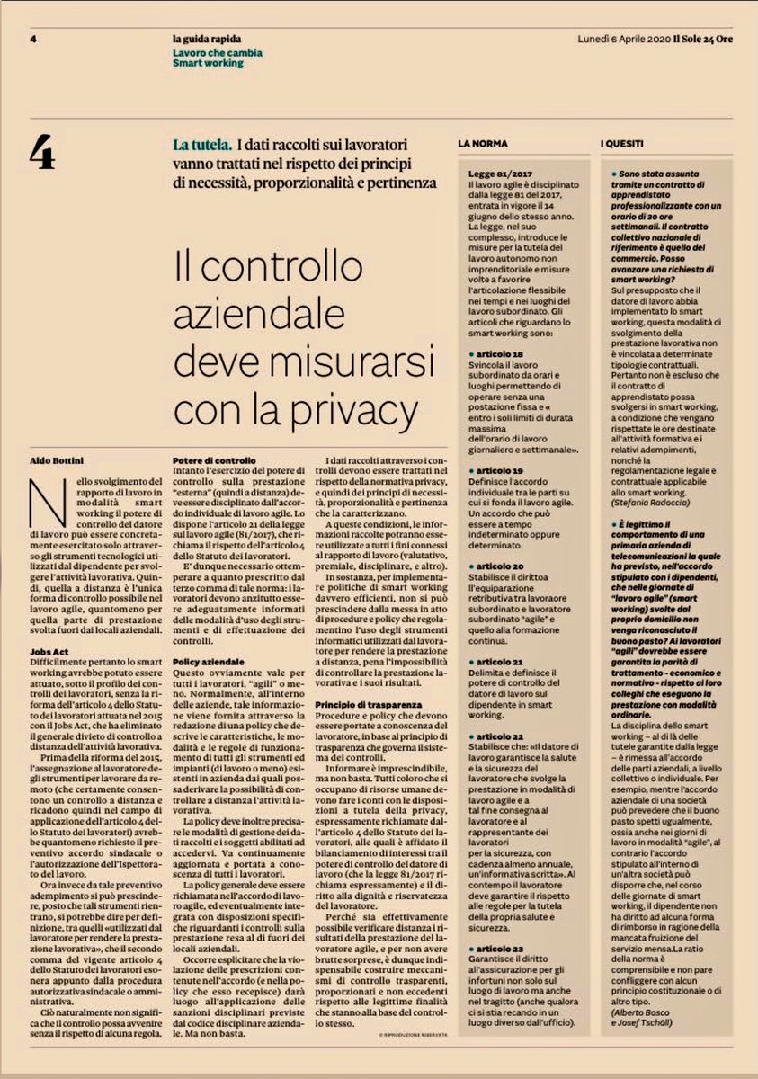 Come applicare lo #smartworking anche al di là dell’emergenza  #coronavirus. La guida rapida sul <a href="/sole24ore/">IlSole24ORE</a> a cura di <a href="/MartaCasadei/">Marta Casadei</a> con i miei interventi