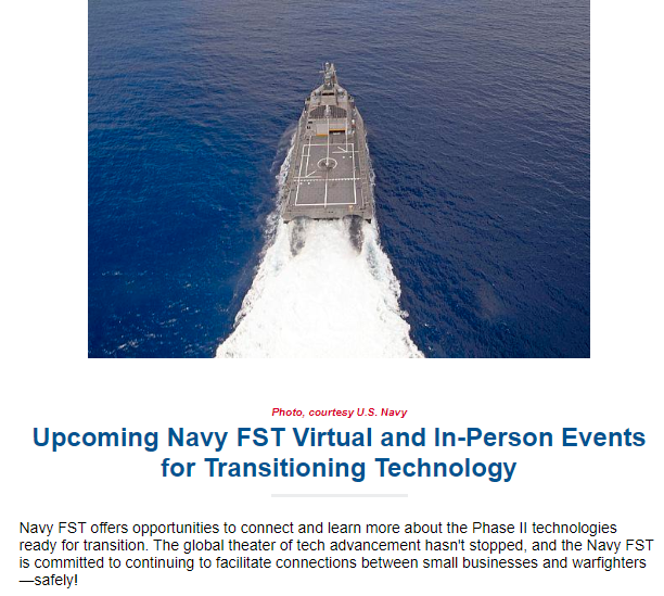 Learn about our virtual Tech Talks and upcoming event appearances: conta.cc/3aQBPgA #NavyFST #SBIR #STTR
