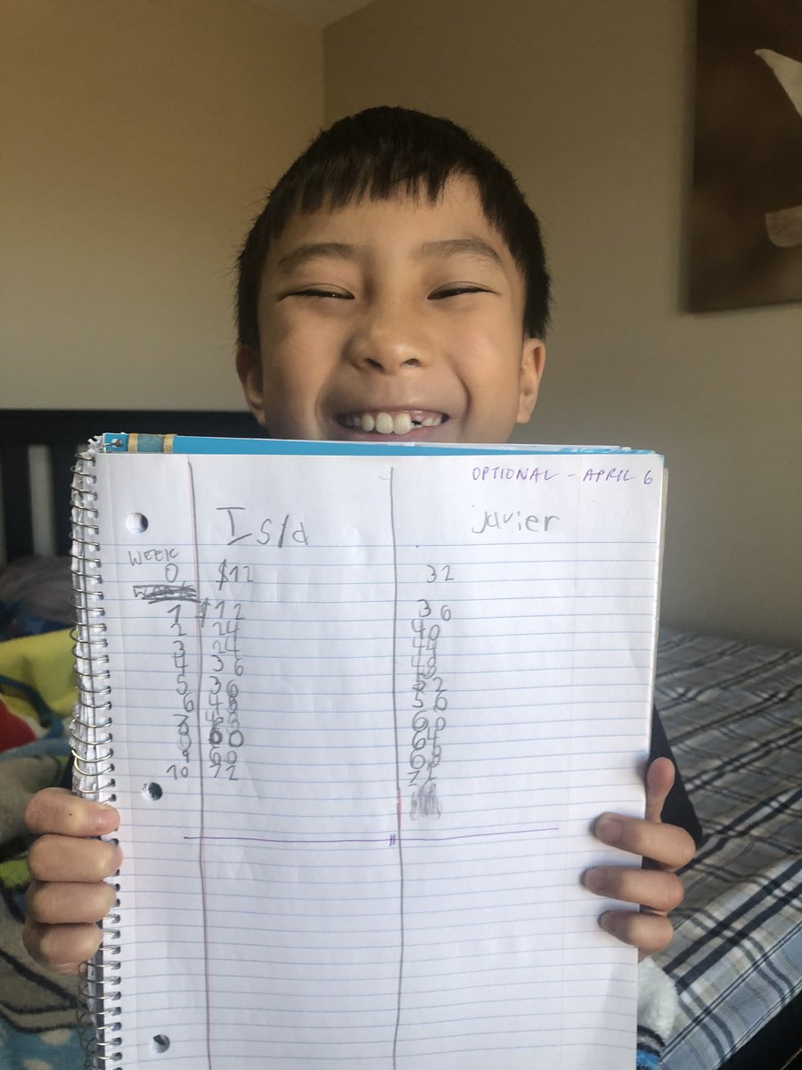 arnytorre's tweet photo. Distance learning Day 1 is going well! He even opted for the bonus math question! Thanks to all Educators for the resources to keep our kids growing while away from school @StGregoryHCDSB @ParibelloOrsini @jsalvatore15 https://t.co/YcEYkHUPds