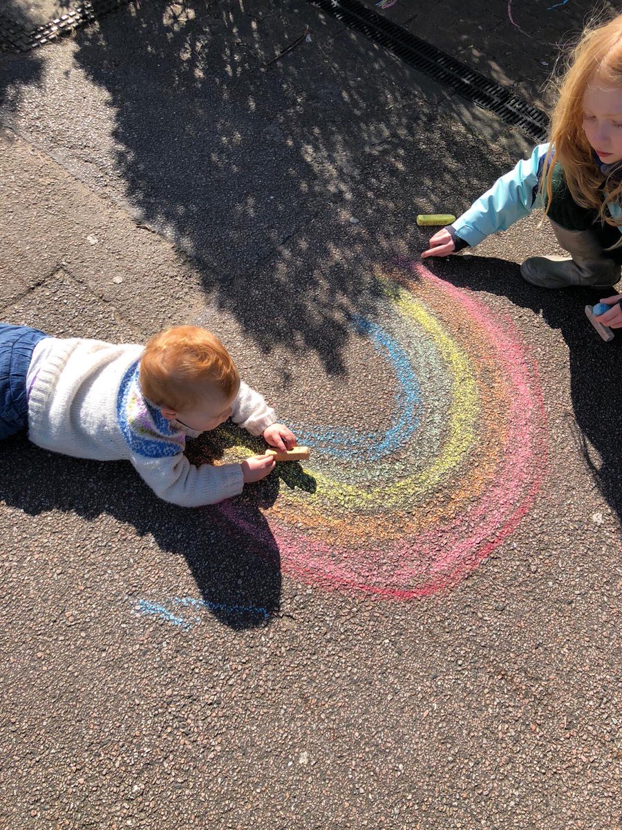 darren_stirrup's tweet photo. My nieces, Mia, Emily and Juno making rainbows on the pavement outside their house #VPRainbowTrail ⁦@teamvistryp⁩ #WeAreAllInThisTogether https://t.co/UcQd1V1sFG