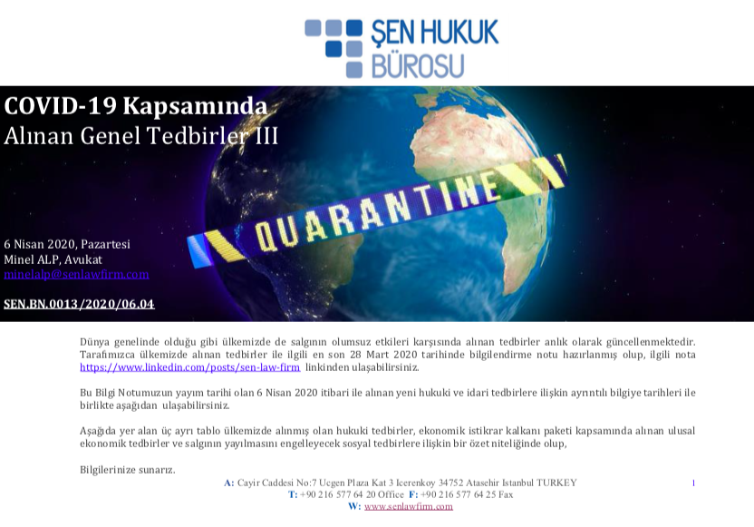 SenLawFirm's tweet photo. 6 Nisan 2020 tarihi itibari ile ülkemizde salgına karşı alınmış  hukuki ve idari tedbirlere aşağıdaki linkten ulaşabilirsiniz.

https://t.co/Q4laHWrfu3 

#coronavirus #Covid19turkey #COVID19out #EkonomikİstikrarKalkanı #EvdeKal #tedbirlertürkiye https://t.co/Sq6hTH41km