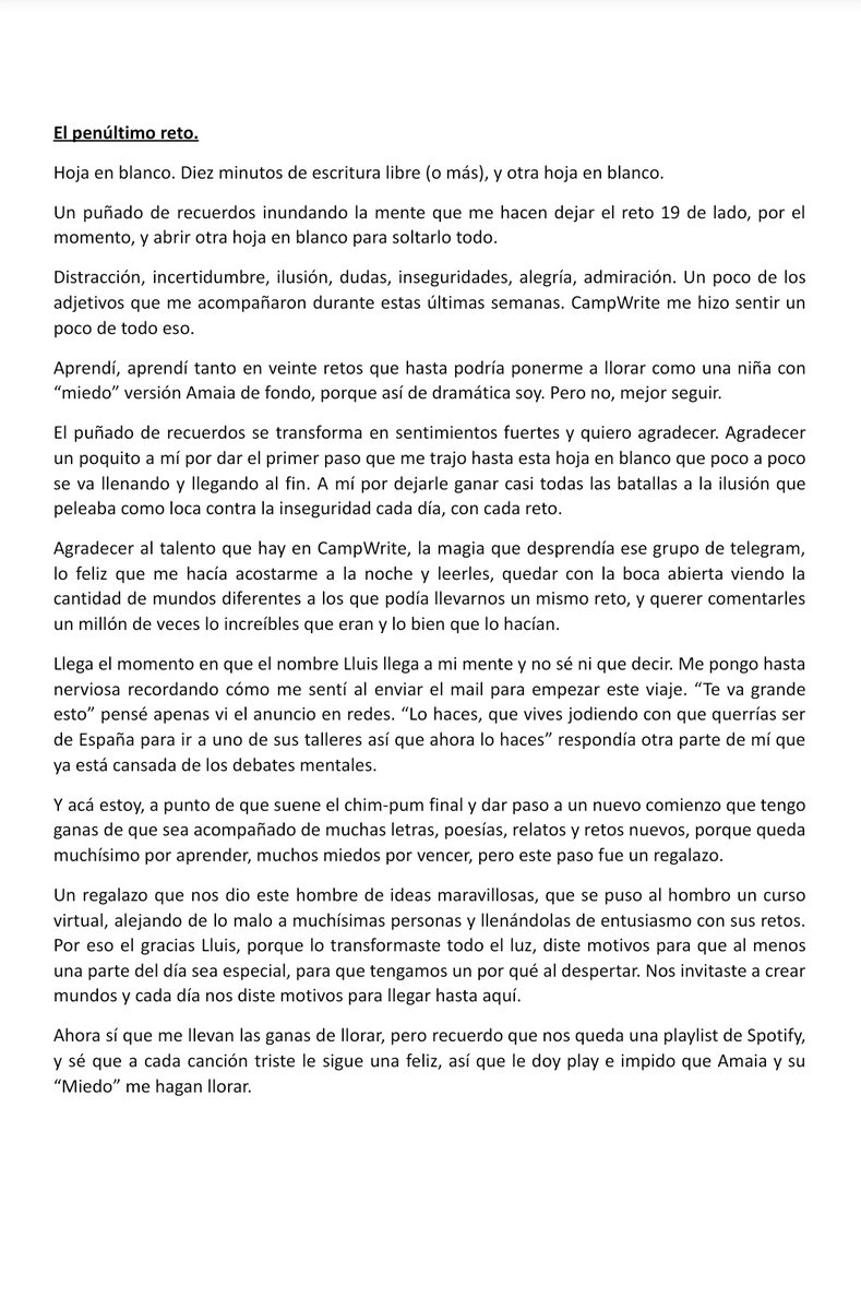 gabiwra's tweet photo. #CampWrite #Reto20
No sé si esto es lo que tenía que ser pero, como siempre, es lo que salió entonces así quise subirlo.
Penúltimo porque siempre quedará uno más (y esta vez es literal).
No queda decir nada más que GRACIAS 💖✨ https://t.co/yhOYUgPsQm