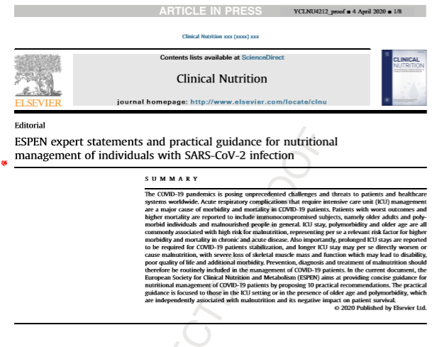 SENPE_'s tweet photo. 📌#Espen expert statements and practical guidance for nutritional management of individuals with sars-cov-2 infection 👇
https://t.co/UUM9Z3H5et https://t.co/BeUHFftaVQ