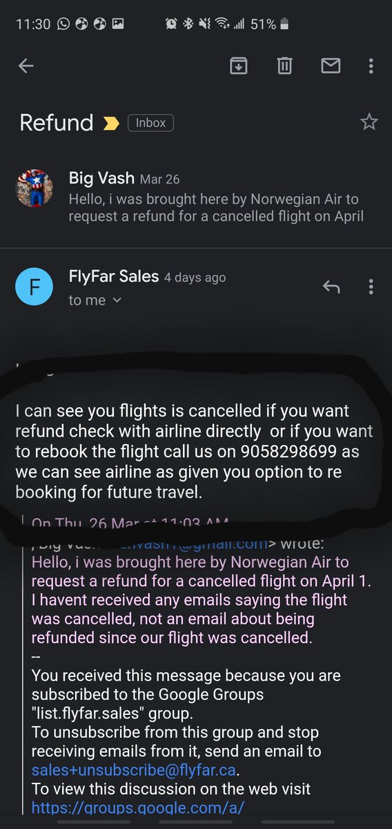BigVash's tweet photo. @Fly_Norwegian norwegian says i must contact my travel agent for a refund...  i dont know why that is.  Did norwegian not get the money when i purchased the ticket?!!  Also, the site i booked through says i should get a refund from Norwegian.  Norwegian i need a refund.  Now. https://t.co/GvyYXBP3EH