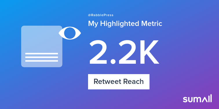 My week on Twitter 🎉: 1 Retweet, 2.2K Retweet Reach. See yours with sumall.com/performancetwe…