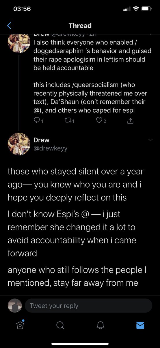 i just want to address one point. this is untrue. this is not even remotely what happened, or how it went down. i’m absolutely fine if anyone wants to unfollow/block me because of my now (ex-)association with dom, but andrew is STILL misrepresenting the facts here.