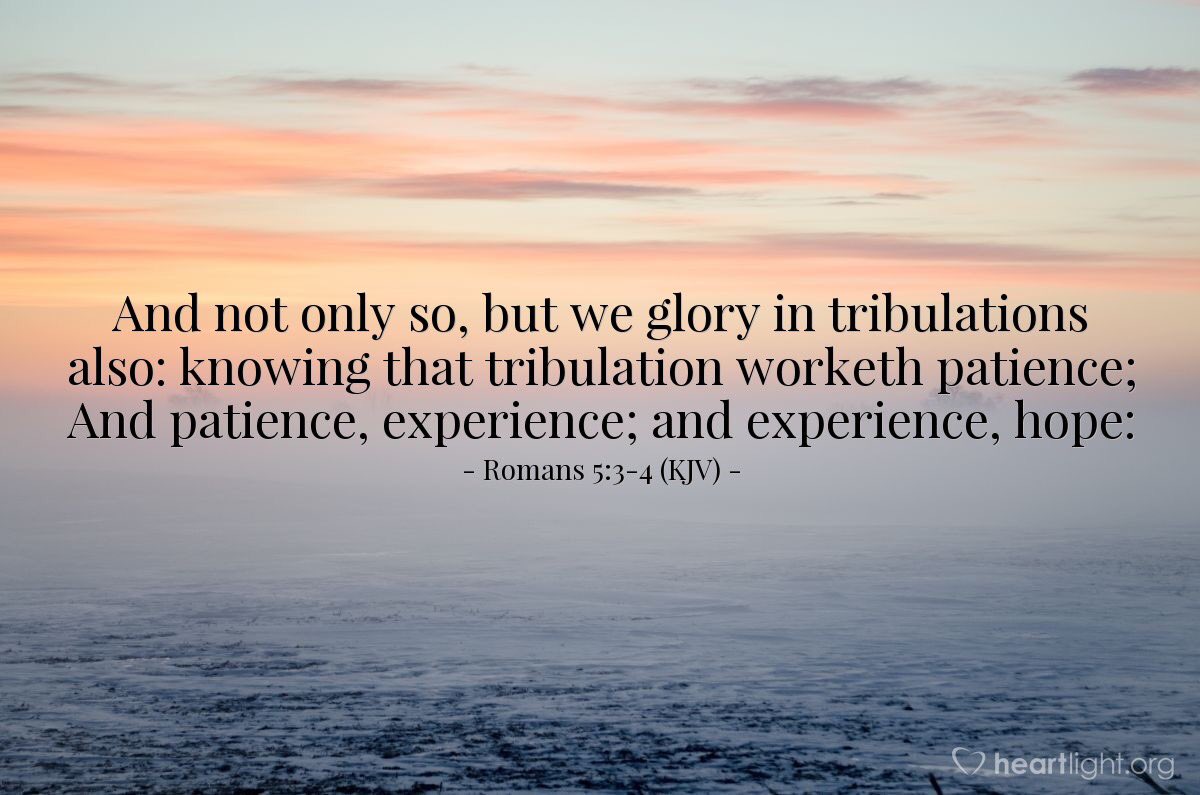 Barry Sellers on Twitter: "Romans 5:3-4 King James Version 3 And not only  so, but we glory in tribulations also: knowing that tribulation worketh  patience; 4 And patience, experience; and experience, hope: