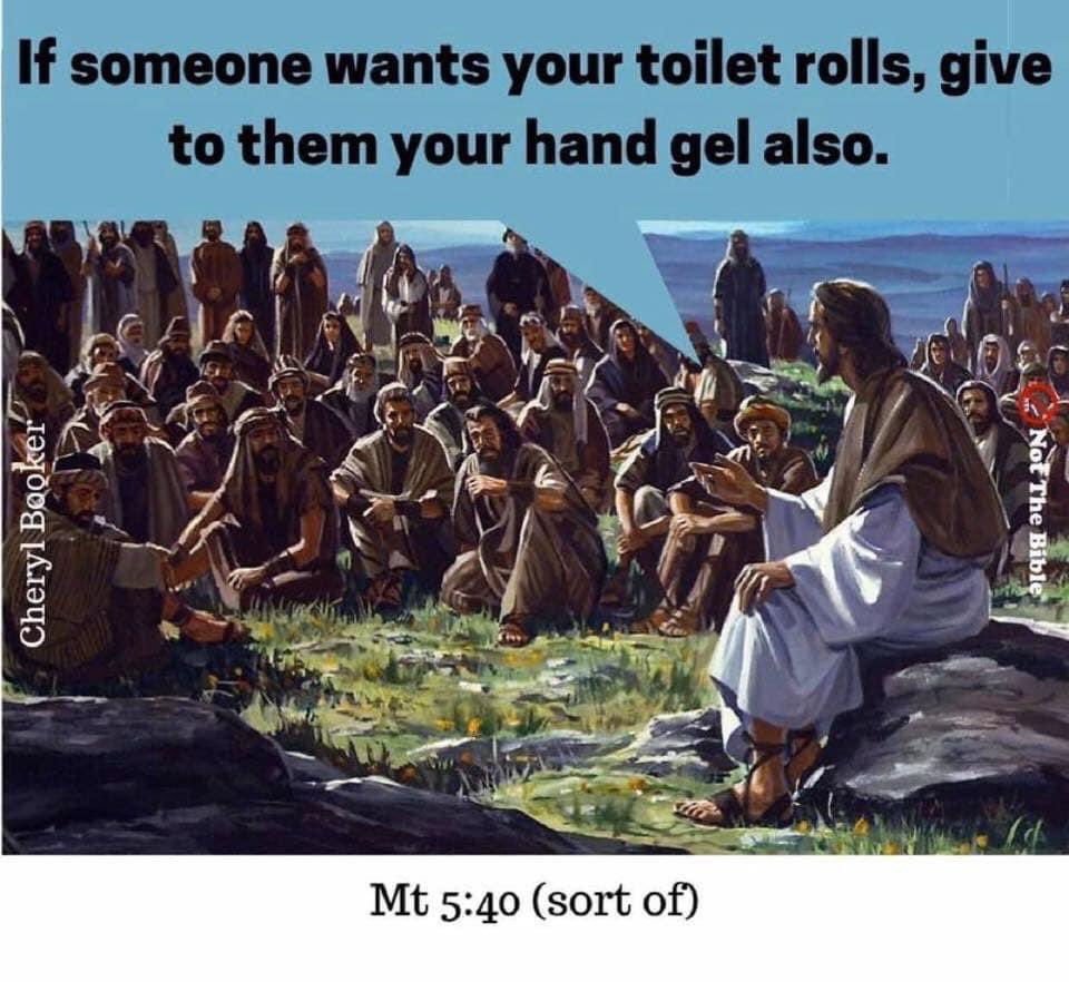 UnvirtuousAbbey's tweet image. God is merciful and just, slow to anger, and abounding in steadfast toilet paper and cleaning supplies.