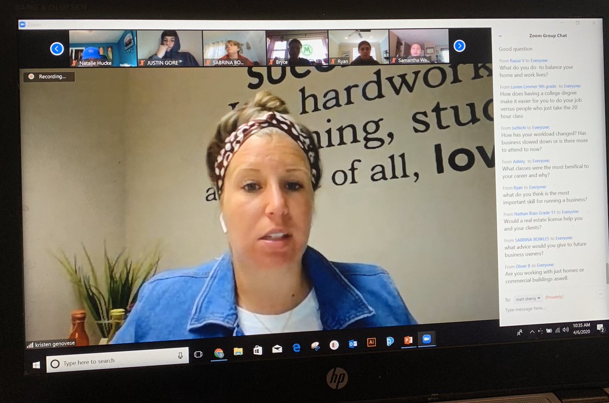 Virtual MasterClass today with Kristen Genovese of CMS Mortgage!great Q&amp;A with the students! #kempsacademy #chiefkhspride #ebaproud