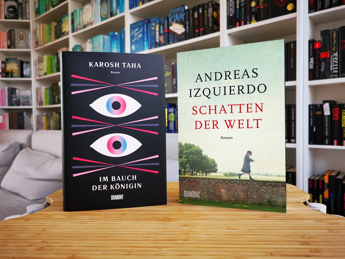 Aufgabe 5: Vorfreude. Am 19.05. erscheint Karosh Tahas »Im Bauch der Königin«; daneben seht ihr eine Montage: Andreas Izquierdos »Schatten der Welt« ist nämlich ein Titel aus dem Herbstprogramm vom <a href="/dumontverlag/">DuMont Buchverlag</a>. Erscheint am 21.07. und ist SEHR lesenswert. #StayAtHomeReadABook