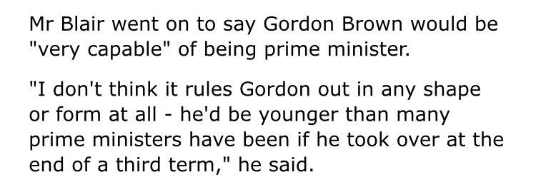 janemerrick23's tweet photo. Writing about PMs who have been ill in office and came across this gem of a quote from Tony Blair following his heart op in 2004 (when he also said he would seek a 3rd but not a 4th term) π¬ #verycapable https://t.co/XKuylra78W