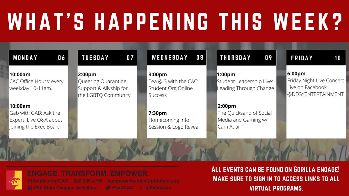 PittStateCAC's tweet photo. Start planning your week and make sure to make it to these programs! https://t.co/9U31RJ2tuz