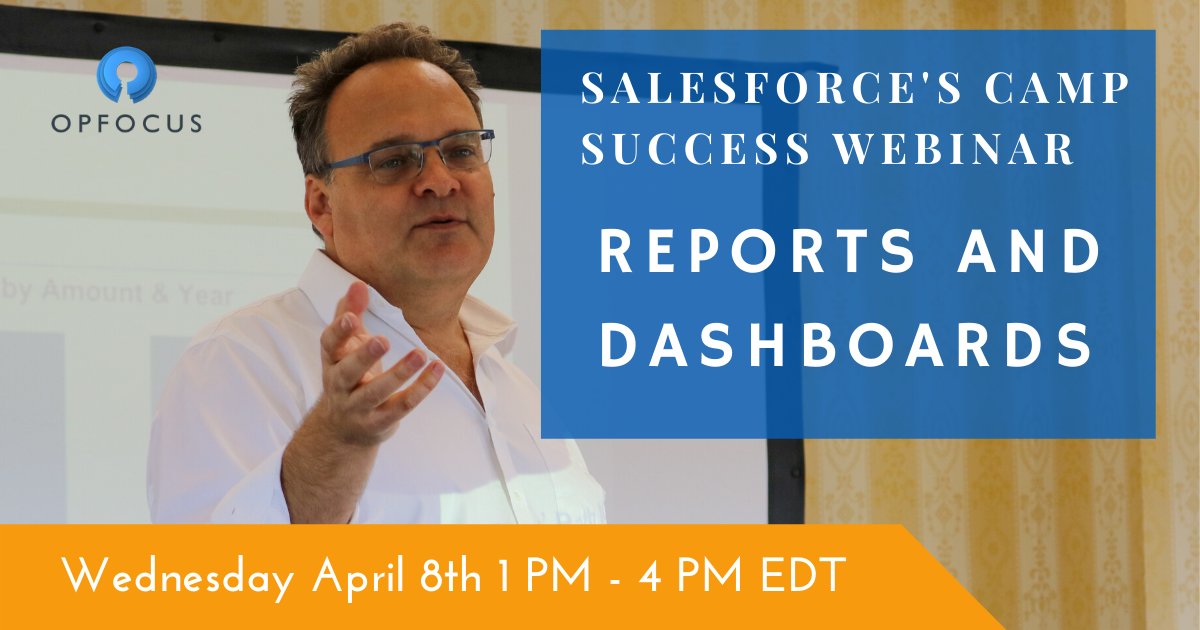 OpFocusInc's tweet photo. If you missed #CampSuccess โบ๏ธ last week your not too late! Our very own Salesforce Yoda @davidpcarnes3 will be speaking this Wednesday at 1 PM - 4 PM about #Salesforce reports and dashboards. A perfect way for #Trailblazers to spend their time at home! https://t.co/1wTa7Wj4fC https://t.co/prQGEGdBp6