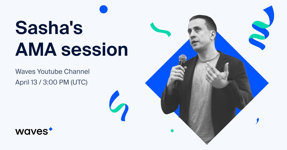 wavesprotocol's tweet photo. Would you believe #Waves turns 4 years old this month? That's big!🎂

On Apr 13 at 3:00 PM (UTC), @sasha35625 is hosting a live AMA to discuss what the new year for the Waves ecosystem will be marked with. 

Sign up to our YouTube to view the stream🎥👉https://t.co/X1284bQ5H6 https://t.co/cPPTCbkRfm