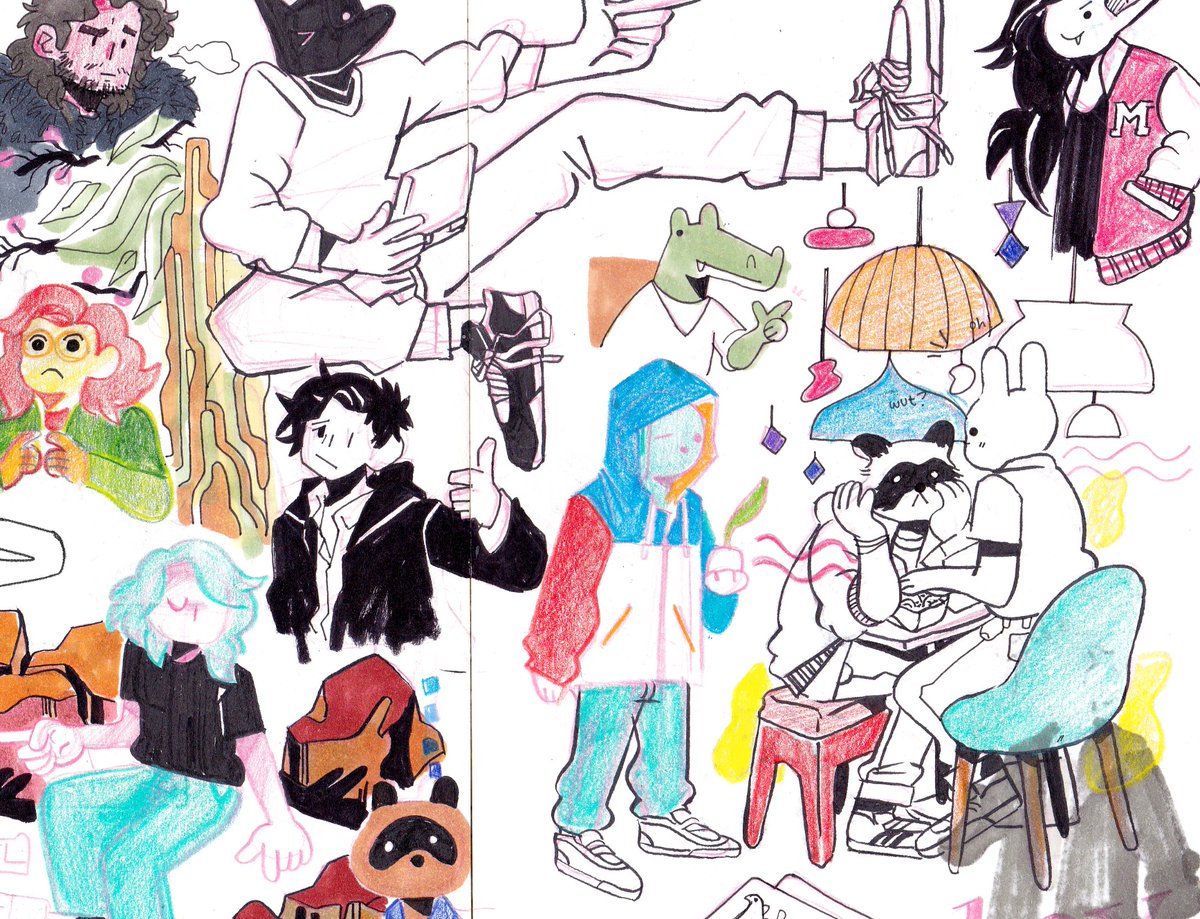 hi dropping a new sketchbook-y zine over at https://t.co/lJbjaKy3dB ! its about 64+pages of v raw sketches, wips and some comics i made from 2016-2018. costs only $1/pay what you want - hope you could check it!