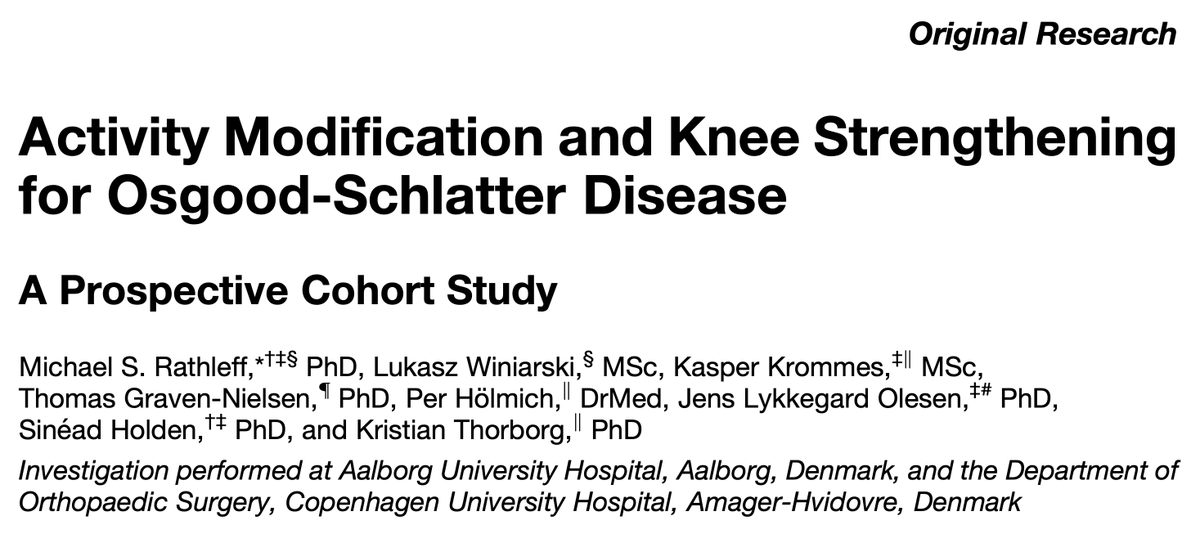 MichaelRathleff's tweet photo. Interested in management of Osgood Schlatter? Our new study is out in @OJSM_SportsMed We used a combination of pt-edu, activity modification+ knee strengthening exercises. No recipe but will hopefully inspire. Pt-edu leaflet published as appendix #topteam https://t.co/kbyETWl3OK https://t.co/R9Sd8xqHMz