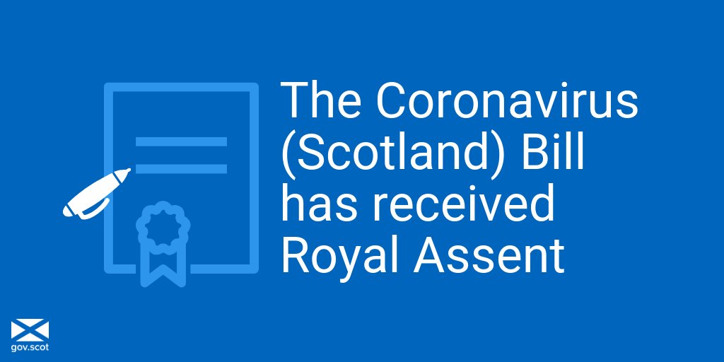 scotgov's tweet image. Today the Coronavirus (Scotland) Bill received Royal Assent and became a @scotparl Act.

The Act includes new powers and measures to help Scotland respond to challenges caused by #coronavirus.

Find out more ➡️ bit.ly/CoronavirusAct…