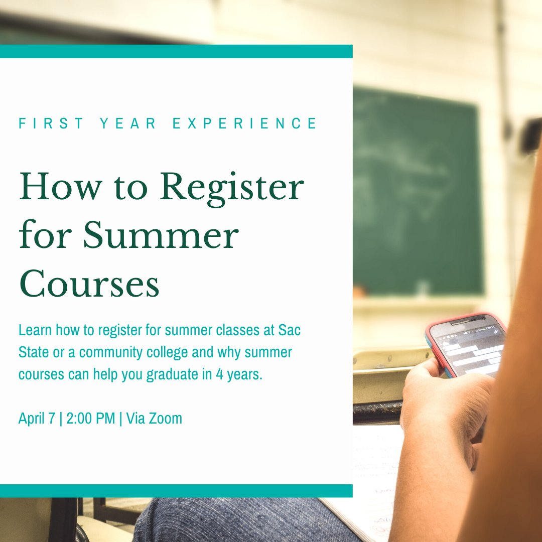 Are you thinking about taking summer courses? Join Kaira to learn how to register for summer courses at Sac State &amp; other local junior colleges! She will discuss ways that you can ensure your courses are transferable. #sacstatefye Sign up at ow.ly/nqWc50yP6I8