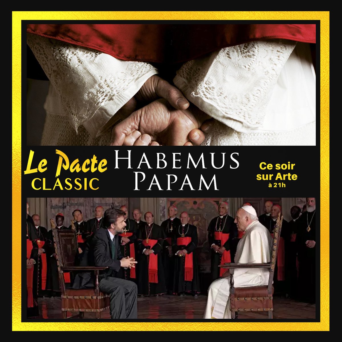 JOUR 22.Ce soir sur  @ARTEfr, ne manquez pas  #HabemusPapam de Nanni Moretti. Une douce fable sur la représentation du Pape par le cinéaste italien. Immanquable !  #LePacteClassic  #ConfinementJour21 Dispo sur le site  @ARTEfr et ce soir à 21h   http://bit.ly/LP_HabemusPapam 
