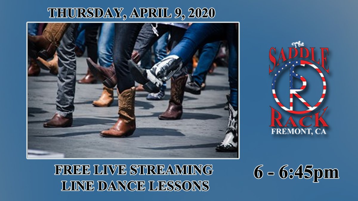 TheSaddleRack's tweet photo. Please join us for our second “Free Live Online Country Line Dance Class” here on Facebook Live Thursday, April 9, 2020 from 6:00pm-6:45pm. Dance Instructor Nanci will be teaching the Wagon Wheel and Knockin Boots to the music provided by the Rob Tracy Band. https://t.co/xZdLFSE4oh