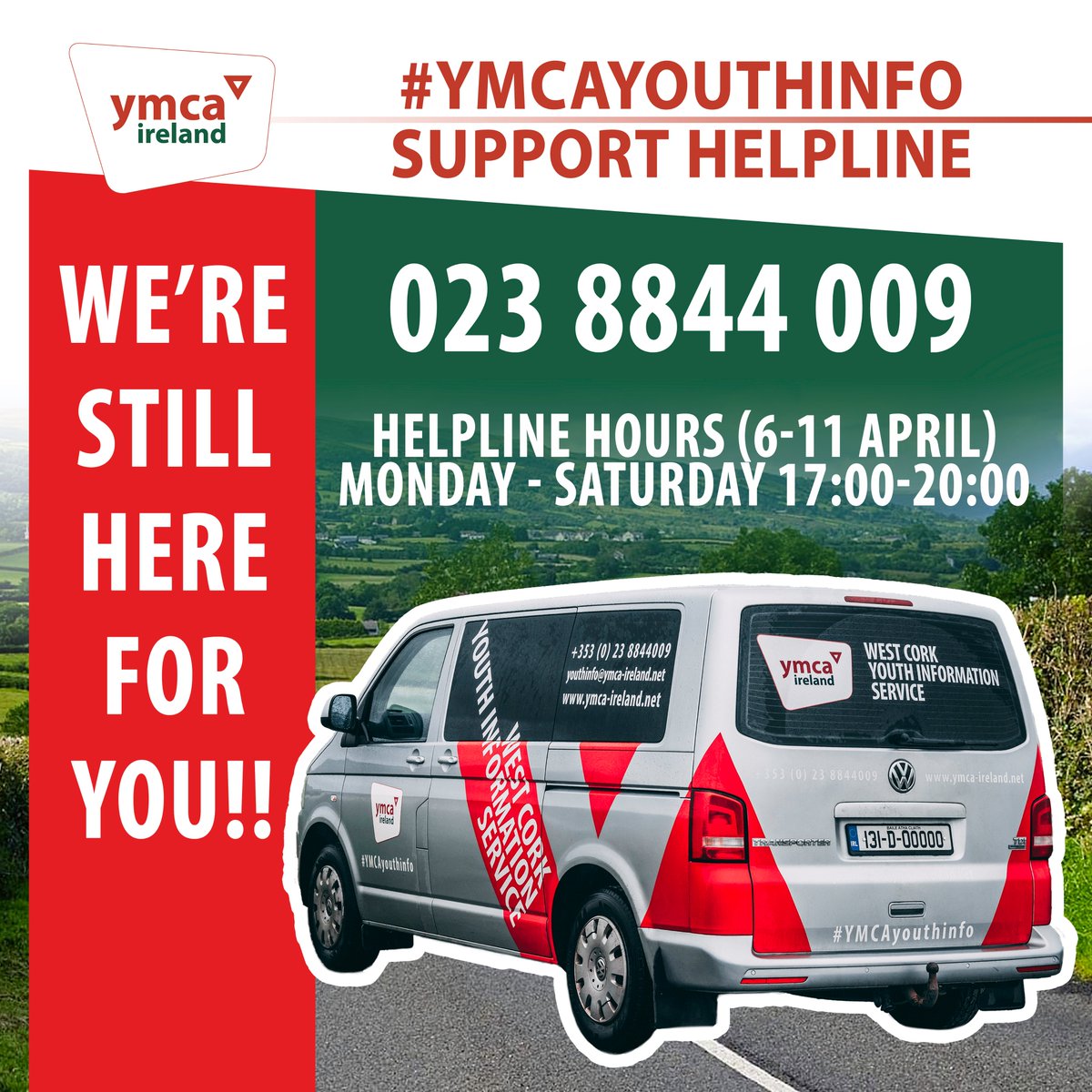 yiyoungvoices's tweet photo. Concerned about school and other #COVID19 #Coronavirus related challenges? 
Our generalist information service will provide the facts to support you…

Call us 🙂📲🙂
#YMCAyouthinfo #helpline (17:00-20:00)

📩 youthinfo@ymca-ireland.net
#YMCA #CommunityResponseIRL #WestCork #Cork https://t.co/2Q3izXOsTz