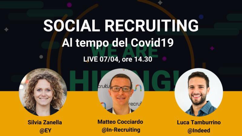 Domani <a href="/diblamic/">Michele Di Blasio</a> <a href="/matteococciardo/">Matteo Cocciardo</a> <a href="/TambLuca/">Luca Tamburrino</a> e io siamo di nuovo assieme e vi raccontiamo come il #socialrecruiting e il #digitalrecruiting possono essere di un qualche aiuto in questi tempi complicati, sia ai recruiter e agli HR, sia ai candidati. 

lnkd.in/eC2XWpW
