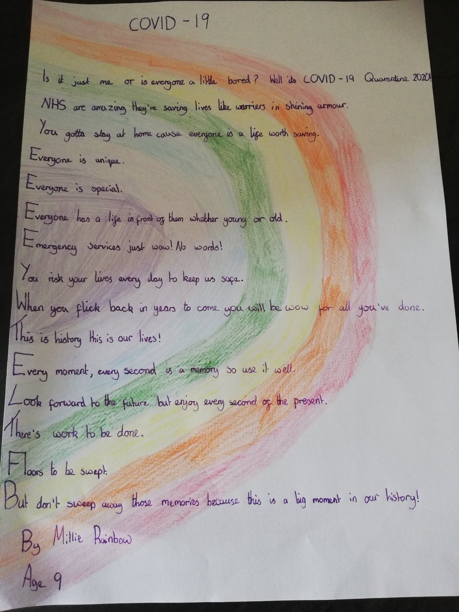 KellyRainbow7's tweet photo. Millie came down this morning having written this beautiful poem
#nhs #StayHomeSaveLives
@CanadaHillSch @canadahilllarch @TorbaySDevonNHS @NHSuk @BorisJohnson https://t.co/Kknah2PedK