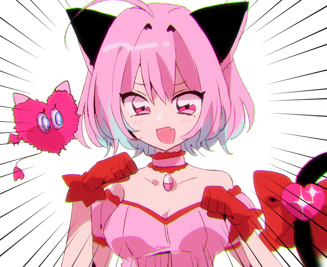 yumemi riamu 1girl animal ears pink hair cat ears tail cat tail gloves  illustration images